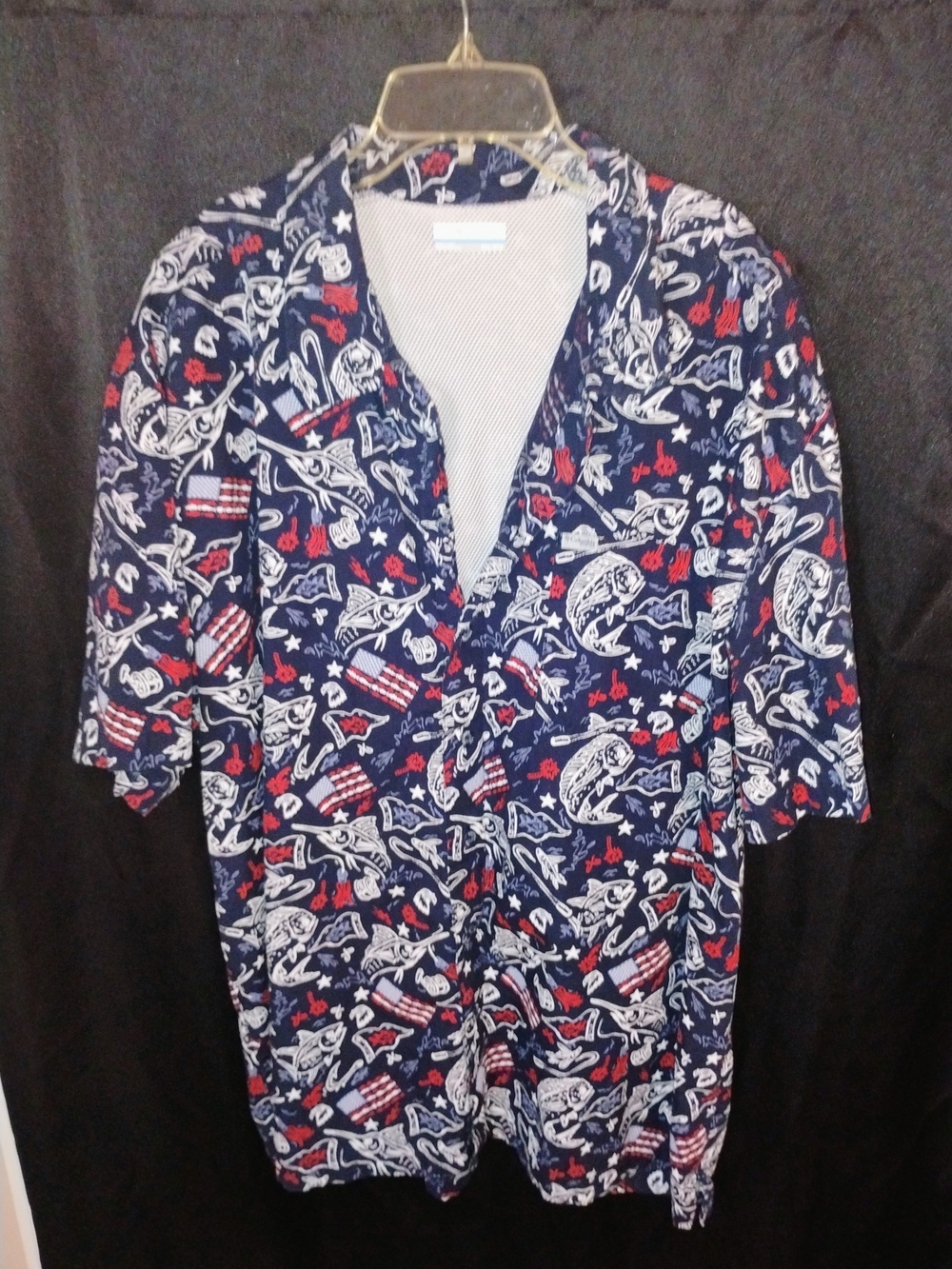 Columbia PFG Shirt Mens XXL Navy Red White Americana Fishing Button Up Vented